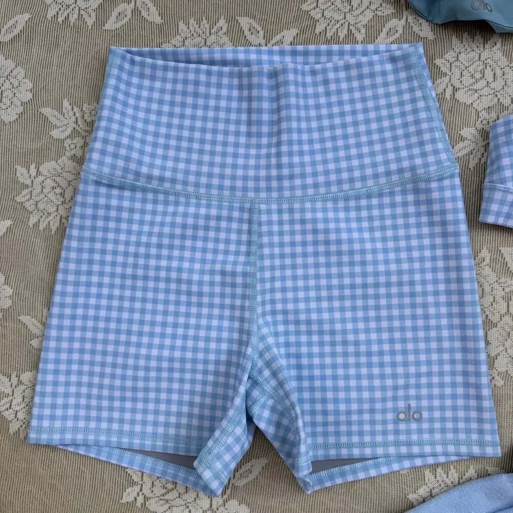 Rare Alo Yoga Blue Gingham Matching Set Size Small
